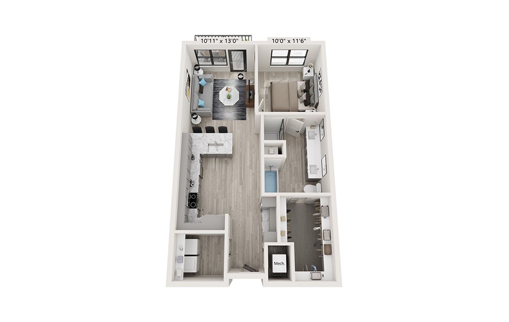 A3 - 1 bedroom floorplan layout with 1 bath and 806 square feet.