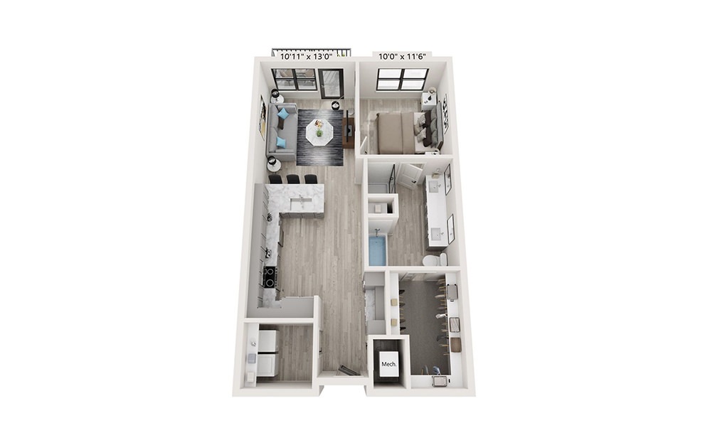 A3 - 1 bedroom floorplan layout with 1 bathroom and 806 square feet