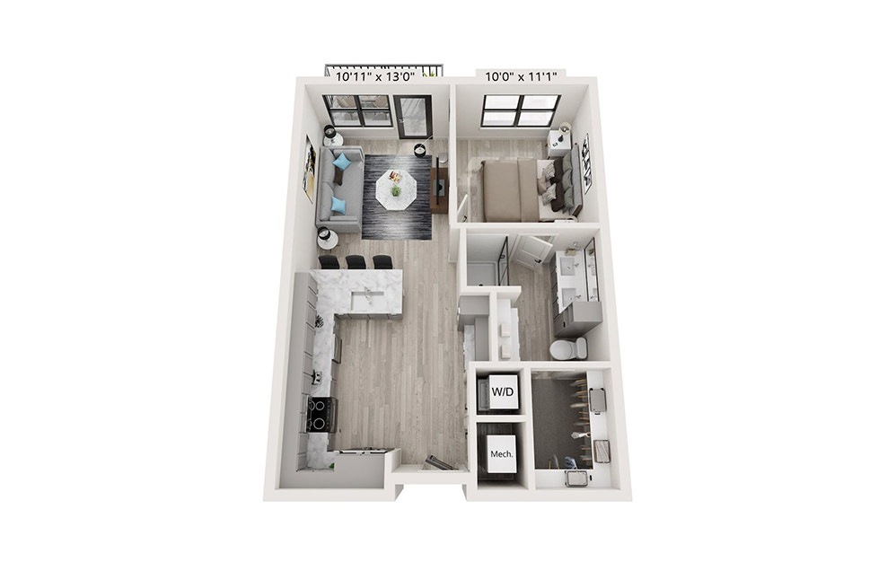 A1 - 1 bedroom floorplan layout with 1 bathroom and 662 square feet