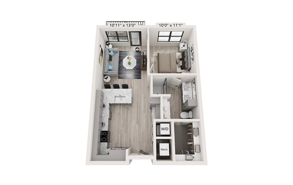 A1 - 1 bedroom floorplan layout with 1 bath and 662 square feet.